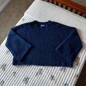CeCe Royal Blue Textured Fuzzy Bell Sleeve Sweater | Size Large